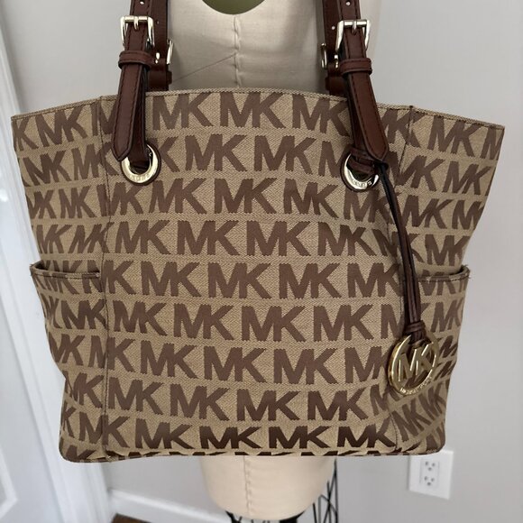 MICHAEL Michael Kors Brown Signature Logo Tote Leather Straps Shoulder Bag - Picture 2 of 14